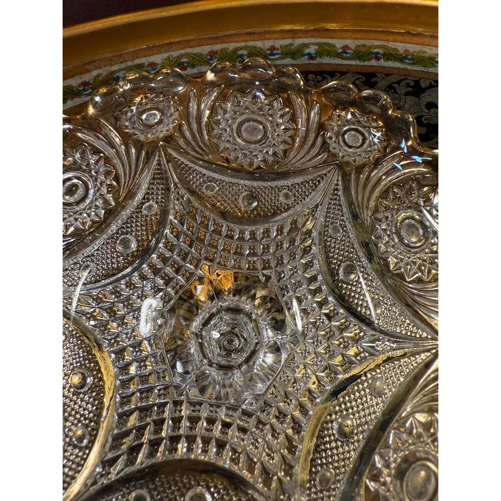 Antique EAPG Compote Bowl: Daisy Button Pattern, Gold Rim Pedestal‎ Dish